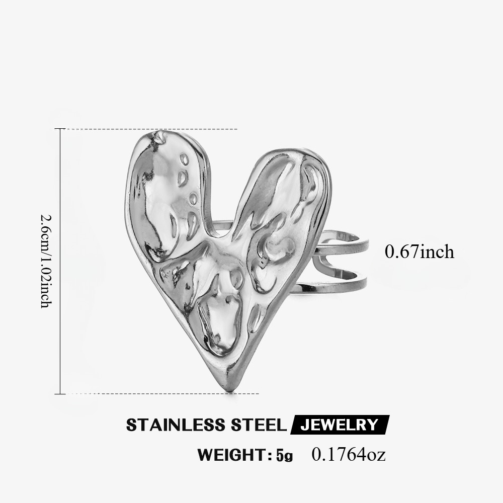 Women's Pleated Texture Love Heart Ring Stainless Steel